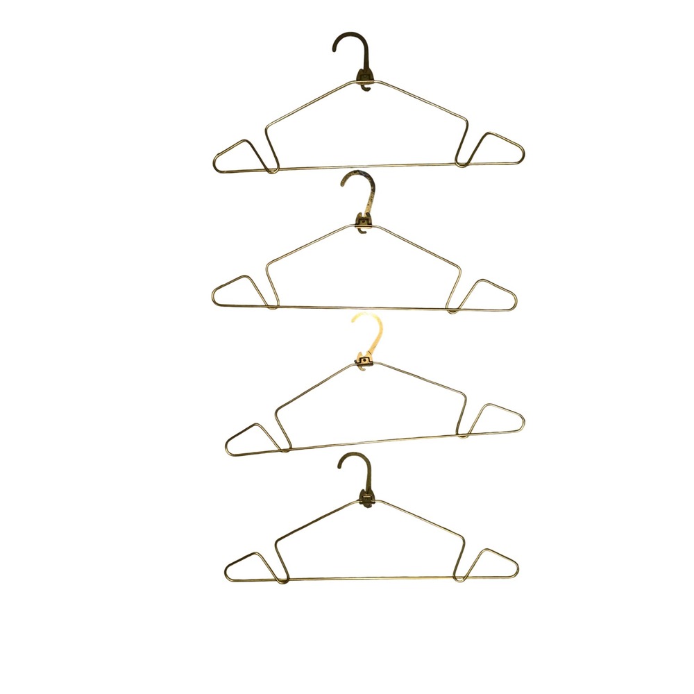 Lot of 4 Vintage 70s Gold Metal Clothing Hangers Closet Organizer Heavy Duty